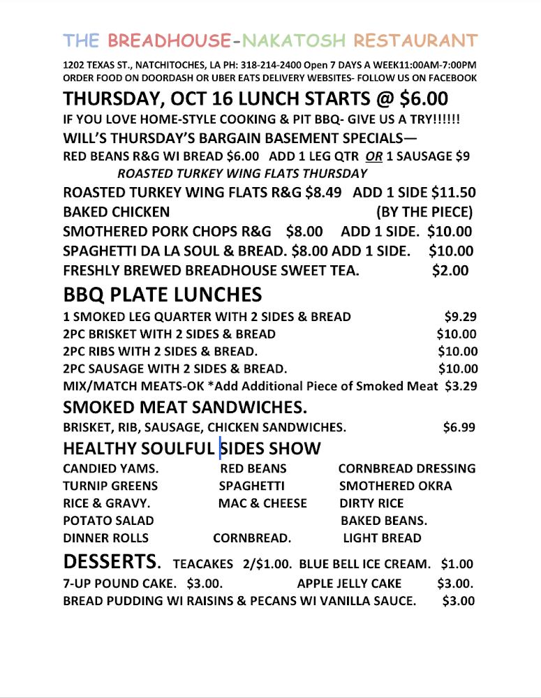 The Breadhouse-Nakatosh Restaurant Menu image 1